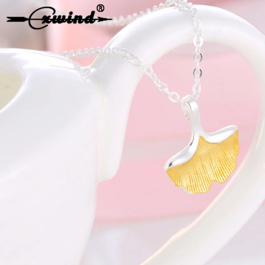 

Cxwind Charm Flower Pendant Necklace Cute Natural Plant Ginkgo Leaves Necklaces for Lady Sweater Chain Unique Shell Necklace