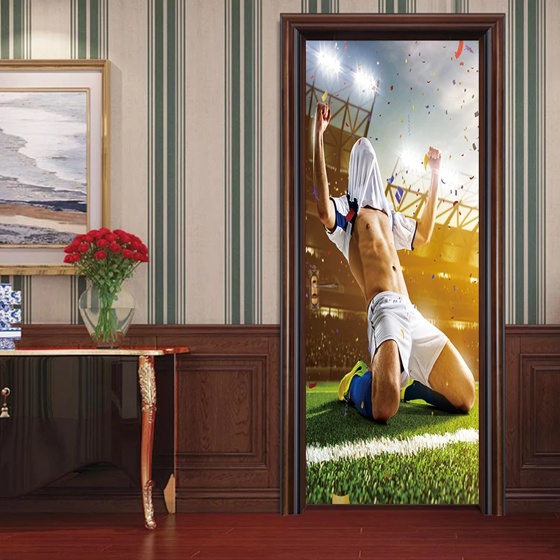 Creative Soccer Door Wall Sticker Football Player Wallpaper PVC Poster Decal Sports Decoration ...