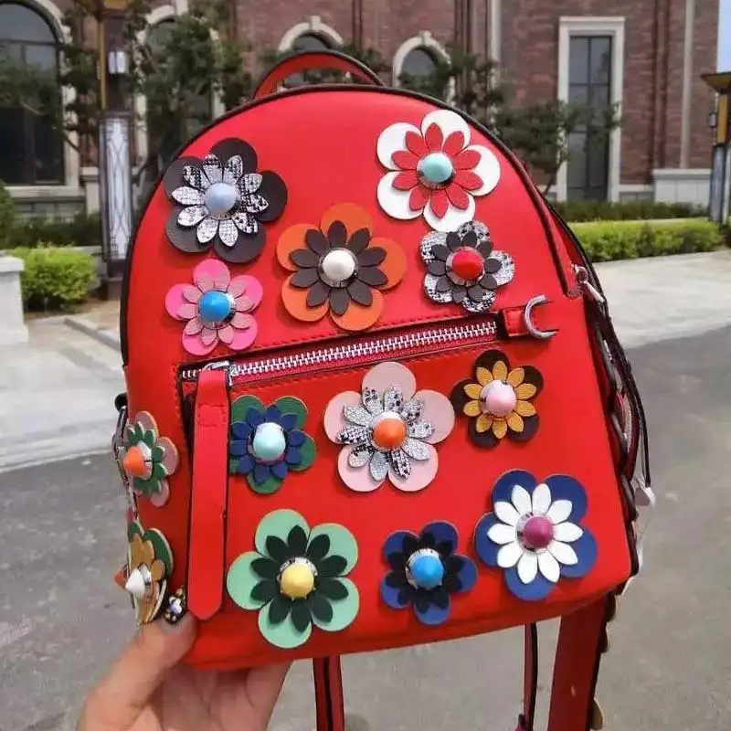 2016 Fashion font b Women b font font b Backpack b font Flower Split Leather Printing