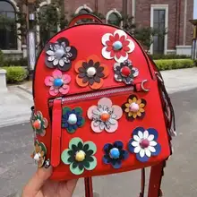 2016 Mujeres de La Manera Impresión de Cuero Mochila Flor Dividida Pequeñas Mochilas para Adolescentes Niñas Mochilas escolares con Flores Correa