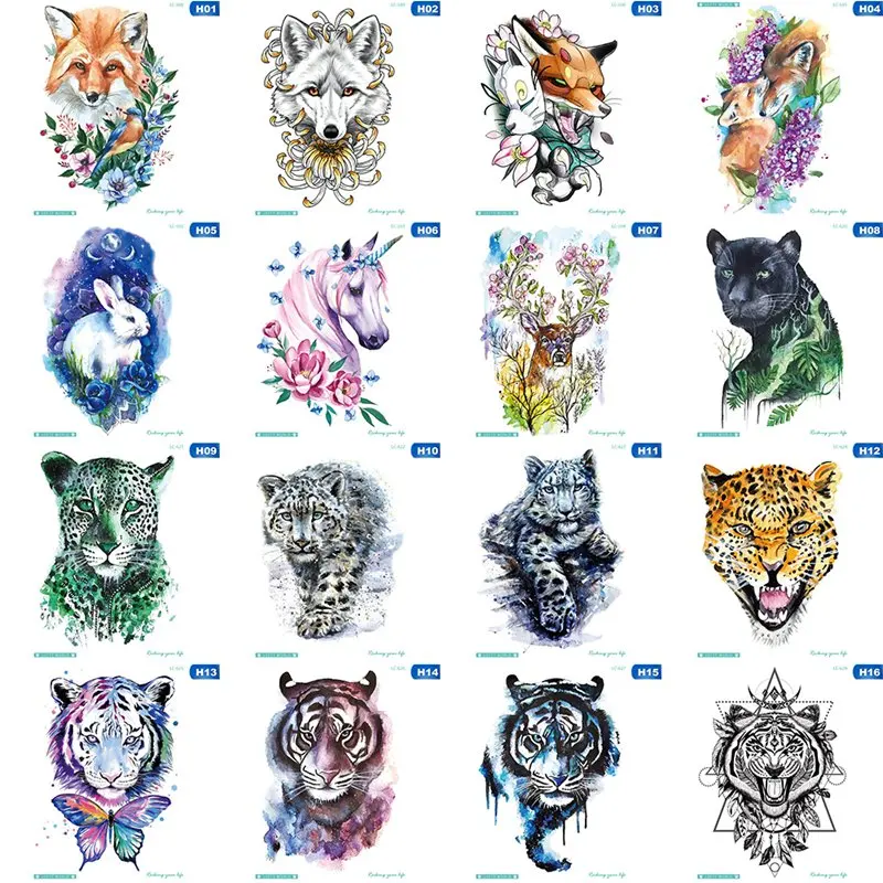 Tiger Wolf Bear Wild временные водостойкие наклейки для татуировки для женщин поддельные руки животных татуировки для взрослых мужчин женский боди-арт