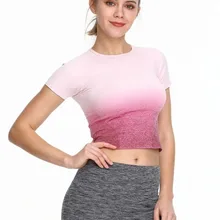 Стиль бесшовный градиентный Топ Кросс-Бордер йога одежда Женский тренажерный зал фитнес движение Мода короткий рукав Футболка