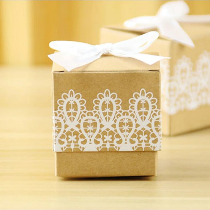 100 компл./лот Хит продаж свадебный Кружево конфеты в подарочной коробке для Свадебные украшения