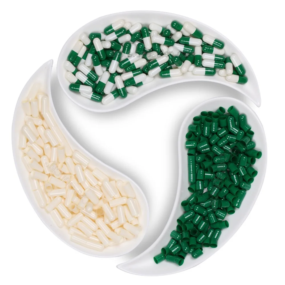 

Empty Gelatin colored 5000 pcs/ Carton Capsule Green & white separated Size #1 Capsules For Capsule Filler Machines
