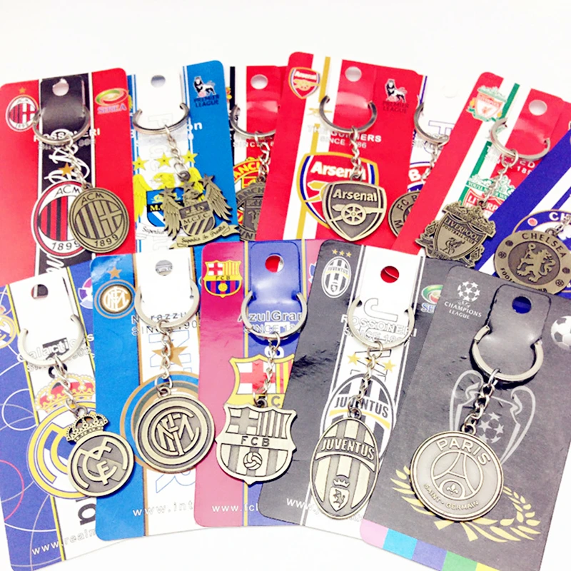 

10 car keychain football club key ring European Football League key ring Barcelona Liverpool key ring men and women fashion gift