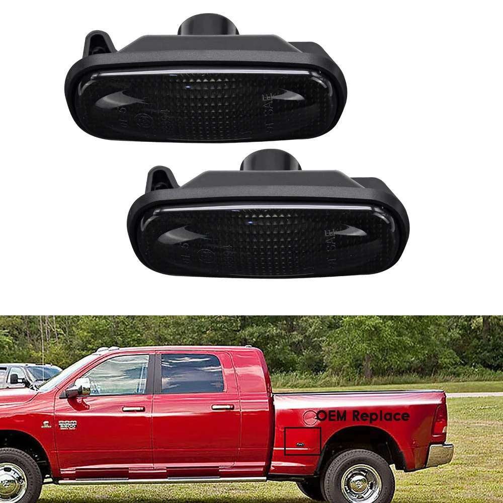 

2PCS Smoked Lens LED Side Fender Marker Dually Bed Lights For 03-10 Dodge RAM 1500 2500 3500 4500 5500 Pick Up OEM