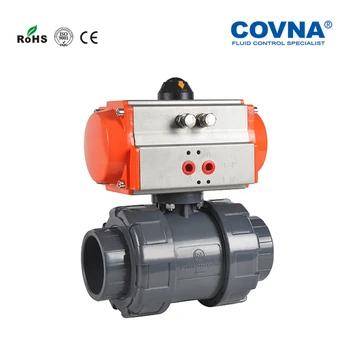 

2-1/2 inch PVC Double Union Pneumatic Ball Valves Double Acting DN65 Plastic Pneumatic Ball Valve Full Port PTFE Sealing