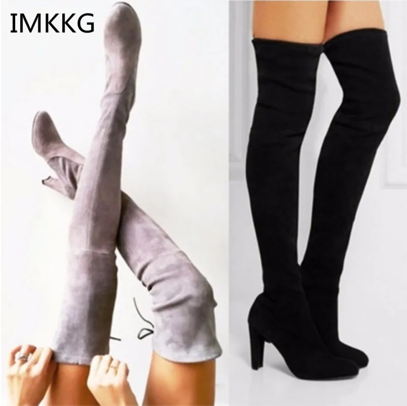 

Winter Women Boots Over The Knee Shoes Zipper Tall Canister High Heels Pumps Plus Velvet Shoe With Fur Big Size 41 42 43 Q552