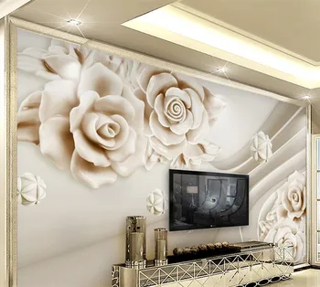 

modern 3D Custom Photo Modern Mural Wallpaper Non-Woven Floral White Rose Embossed For Living Room TV Background Bedding Room