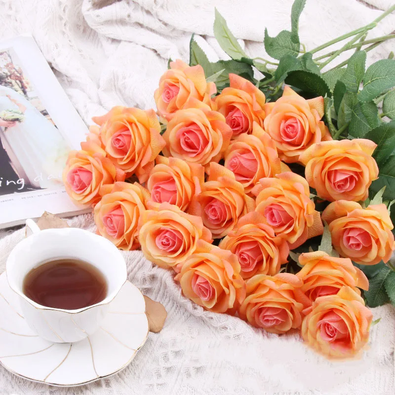 Flone Artificial Silk Really Touch Moisturizing Blue Rose Flower Branch Pink White Red Rose For Wedding Wall Home Decoration Art (79)