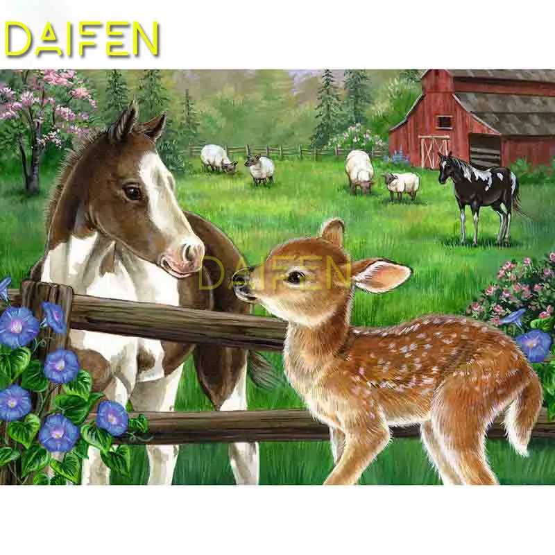 

Full Square Diamond embroidery farm Sika deer horse cow Full Morning glory Round Diamond mosaic Diamond painting Cross stitch