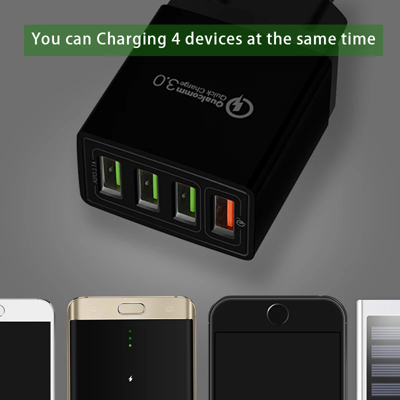 CinkeyPro شاحن يو اس بي 4-منافذ سريعة تهمة 3.0 لسامسونج فون XiaoMi جدار الهاتف المحمول مهايئ عام سريع شحن 4.0
