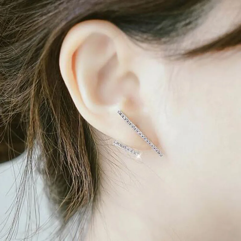 

MHS.SUN Geometric Mashup Stick 925 Sterling Silver Earrings Asymmetric AAA Zircon Stud Earrings Elegant Women Fashion Jewelry
