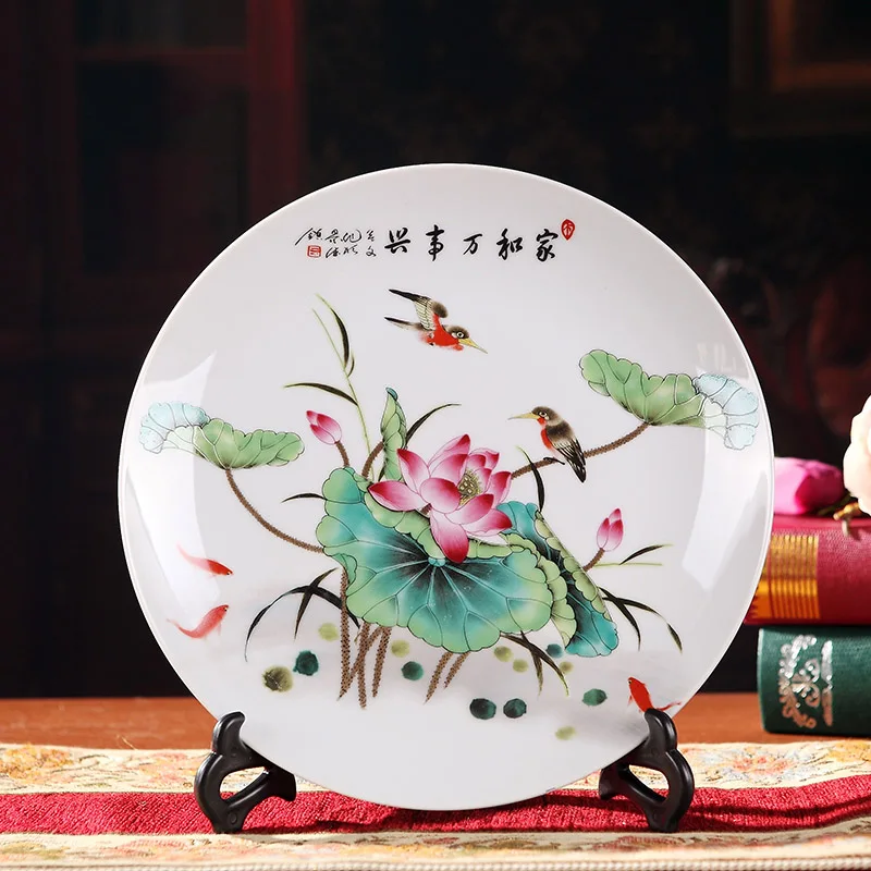 

Jingdezhen ceramic hanging plate with flowers pattern decoration modern minimalist Chinese crafts plates