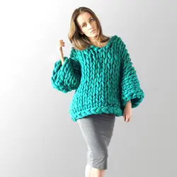 Чистый ручной вязки женщин утолщенной свитер-пальто свободные большие размеры грубые линии ультра-толстые ручной вязки иглы свитер для