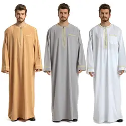Мужская Тауб халаты Повседневное мусульманскую одежду 2019 Для мужчин Этнические платья с длинным рукавом мусульманские Мусульманский
