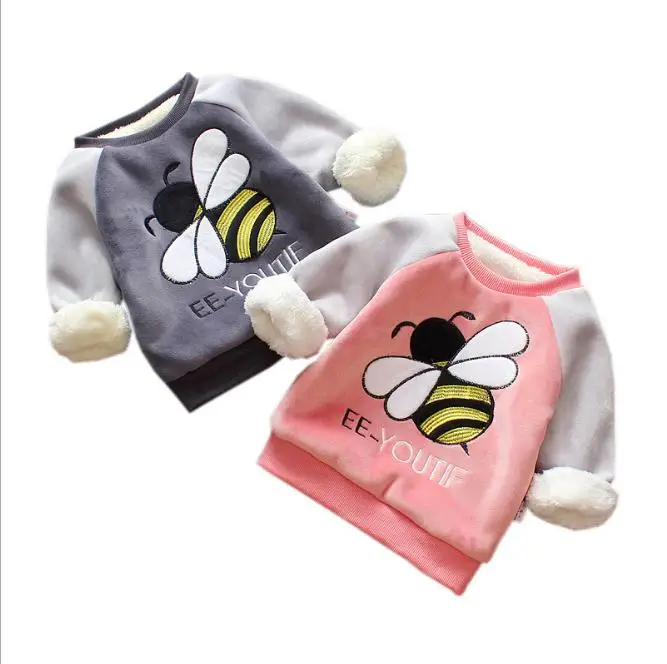 Baby Sweatshirt Thick Winter Warm Clothing bee For Girls Kids Long Sleeve Plus velvet Tops Children's Sweatshirts