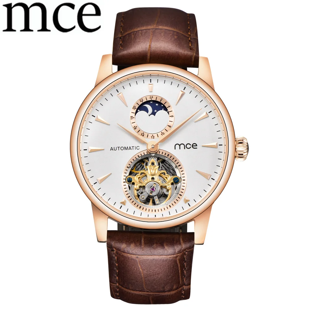 

MCE Men's watch Skeleton Automatic Mechanical Watch For Men Business Clock Man Leather Wristwatch Relogio Masculino Watches