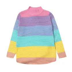 2018 осенний свитер для женщин Лоскутные пуловеры для женщин многоцветный полосатый длинный рукав вязаный длинный свитер пуловеры водолазка