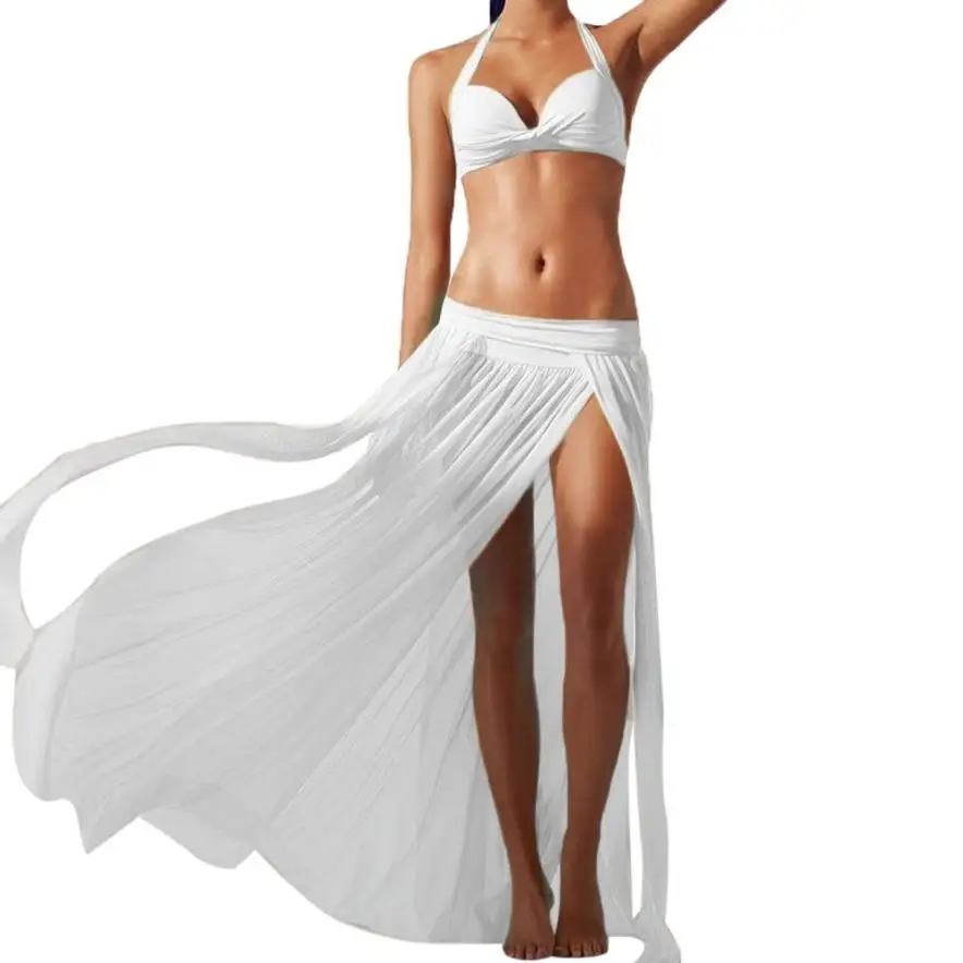 CHAMSGEND женское сексуальное богемное шифоновое с высоким разрезом длинная юбка макси пляжная юбка прямая поставка 1M8 - Цвет: Белый