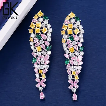 

GODKI 74MM Fashion Flower Geometric Dangle Earrings For Women Cubic Zirconia Crystal CZ DUBAI Trendy Long Dangle Drop Earrings