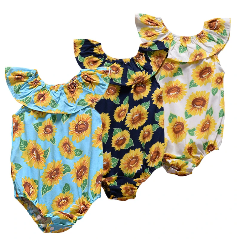 

New Newborn Baby Girl Sunfower Bodysuit Sunsuit baby girl summer floral bodysuit Clothes Outfits 0-24M