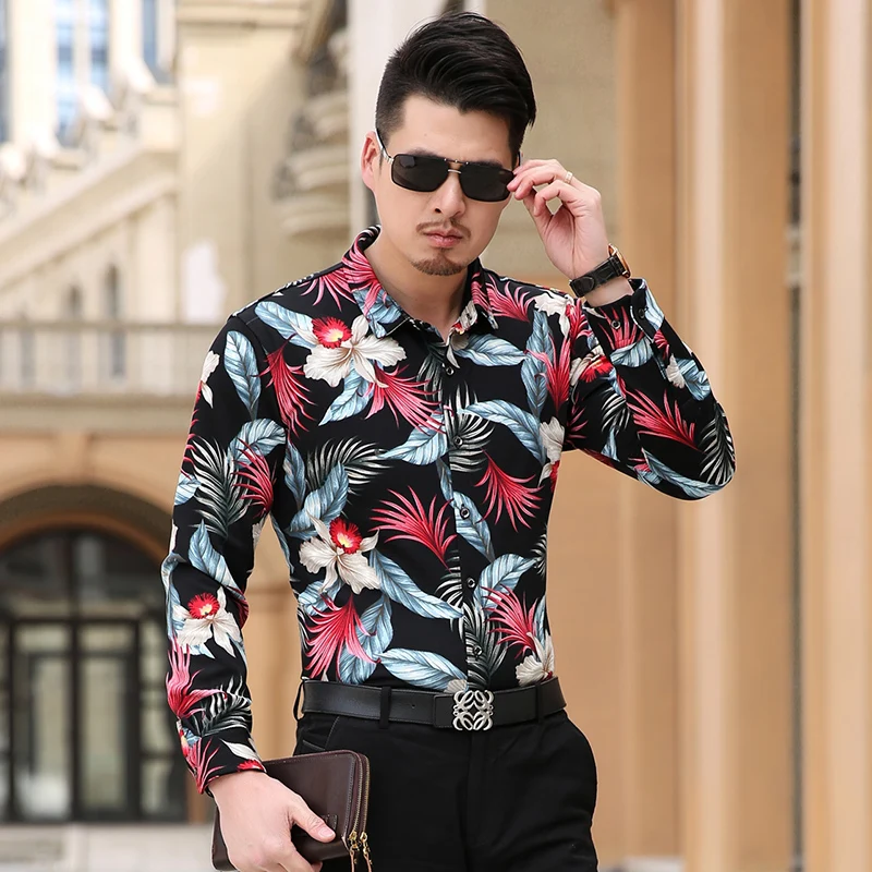 MarKyi 2018 Design Flowers Fashion Men Shirts Slim Fit Long Sleeve High ...