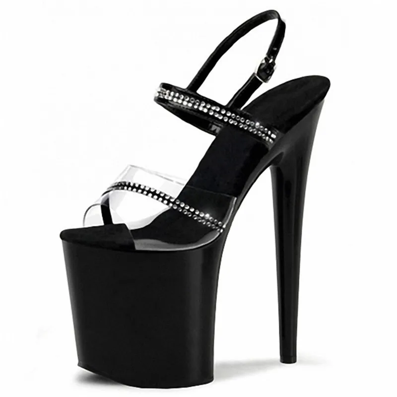 

Fashion Platform with Rhinestone Straps sandals 20cm high heels crystal black banquet formal dress women's shoes