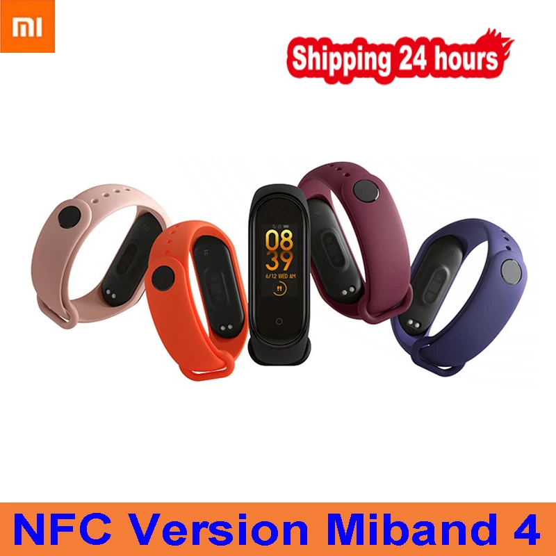 Xiaomi Mi Band 4 NFC Версия смарт-Браслет фитнес-браслет трекер-сна для сердечного ритма Smart Wtach 0,9" AMOLED экран Bluetooth 5,0