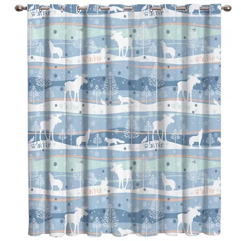 

Christmas Snowflakes and Elk Living Room Curtains Decor Bedroom Kitchen Fabric Drapes Kids Window Treatment Ideas Window