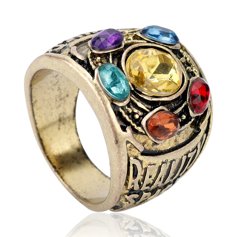 

Hot Movie Infinity War Thanos Infinity Gauntlet Power Cosplay Alloy Crystal Gem Ring Jewelry for Men Fans Gift