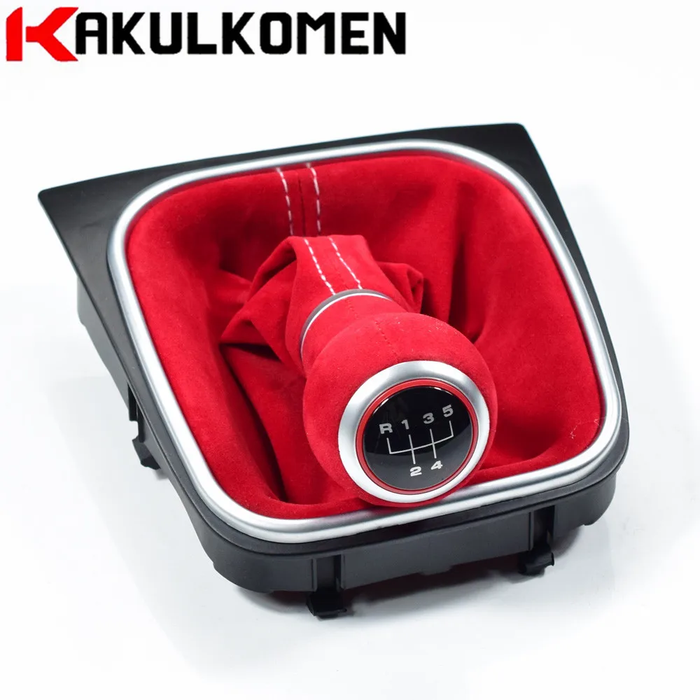 New Suede Leather Red Black Complete 5 6 Speed Gear Stick Shift Knob boot kit For Volkswagen VW