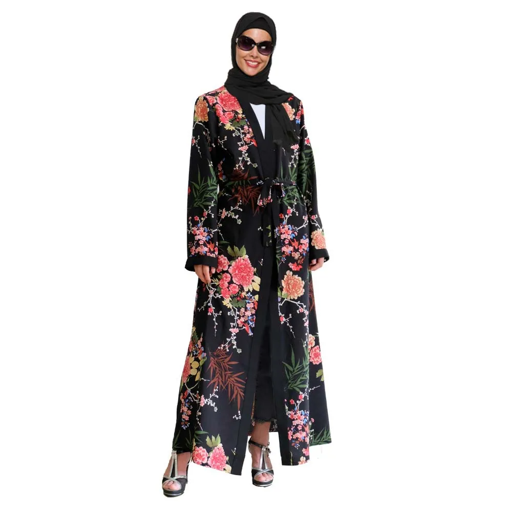 

Elegant Muslim Print Abaya Flroal Maxi Dress Loose Cardigan Long Robe Gowns Kimono Jubah Eid Ramadan Eid Kaftan Islamic Clothing