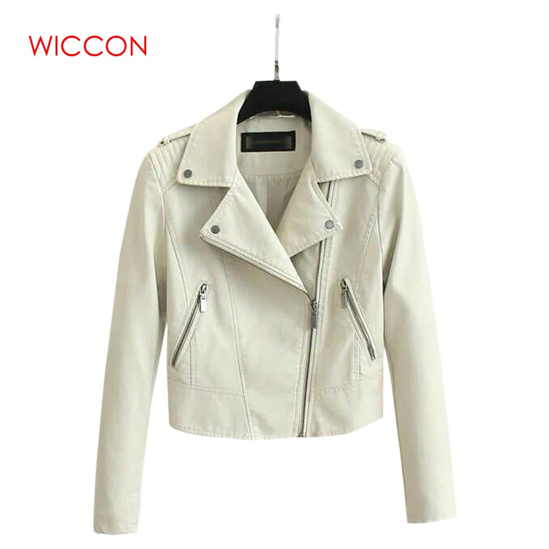 

WICCON New Spring Autumn Fashion Faux Leather Jacket Casual Bright Colors Coat High Quality Ladies Basic Streetwear Short Jacket