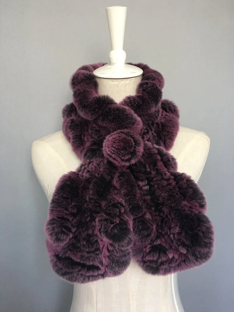 knitted rabbit fur scarf with flower (7)
