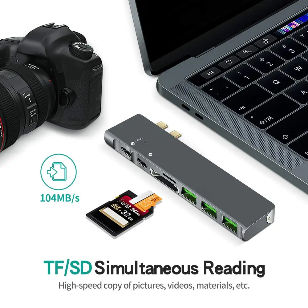 

Type-C Pro Hub Adapter with Thunderbolt 3 (40Gbs), 4K HDMI, USB-C Data, SD/Micro Card Reader, USB 3.0 for MacBook Pro