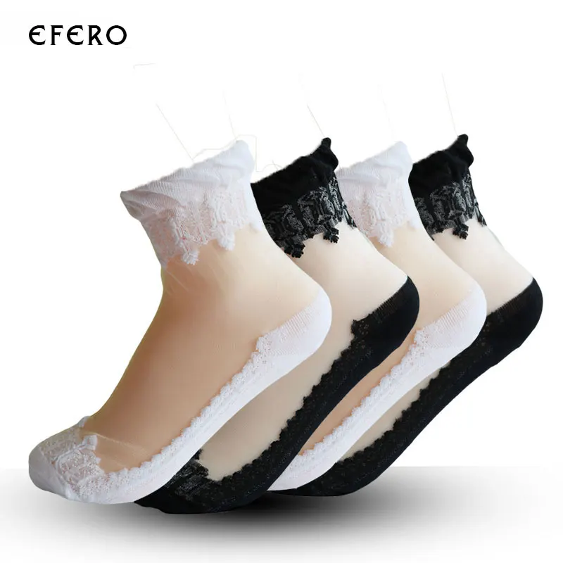

5Pair Ultrathin Transparent Womens Ankle Socks Solid Colors Sexy Summer Lace Elastic Breathable 3D Short Socks Low Cut Socks