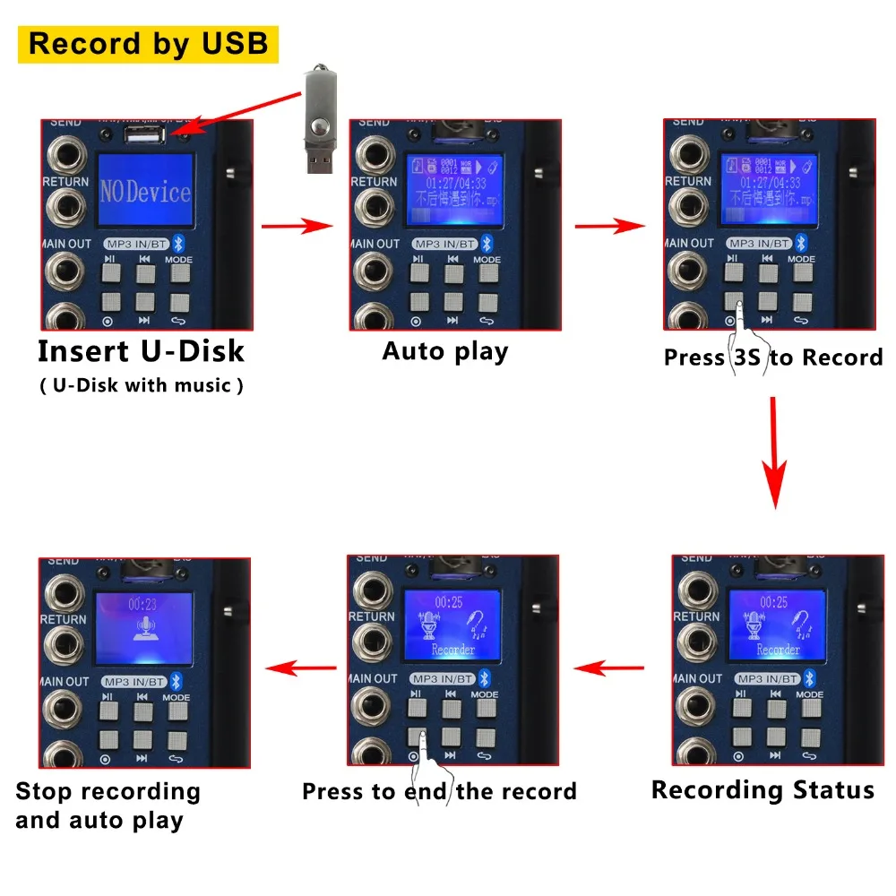 Freeboss SMR6 Bluetooth USB Запись 2 моно + стерео 6 каналов 3 диапазона эквалайзера 16 DSP эффект