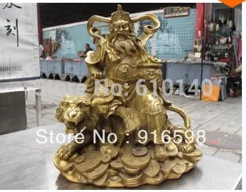 

China famous Brass Copper Lucky Guan Gong God of wealth warrior on Tiger Statue