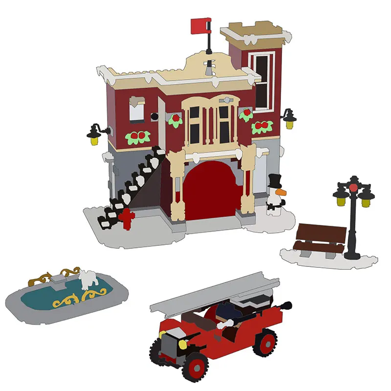 

Lepin 36014 Christmas Gifts The 10263 Winter Village Fire Station Set Building Blocks Bricks Assembly Kids Toys Birthday Gifts