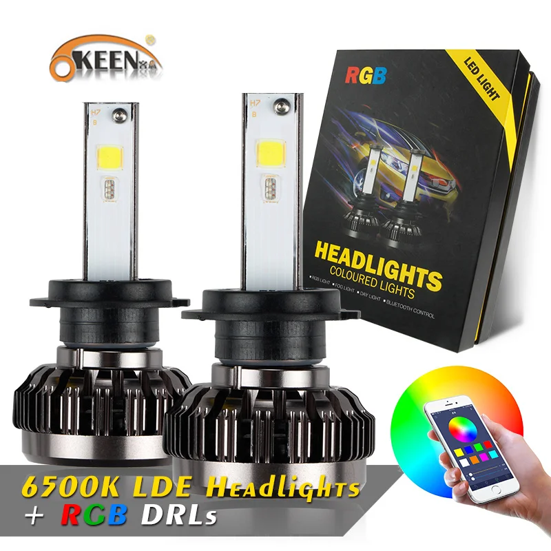 OKEEN RGB H4 H7 H11 Светодиодный H1 H3 9005 9006 головной светильник лампы приложение Bluetooth