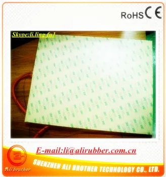 

Silicone Rubber 3D Printer Heater 220v 1200w 400*500*1.5mm adhesive 1face 100k thermistor 1000mm lead come out from short side