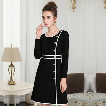 

2018Autumn Ladies elegant A-line dress Commuter OL Work dress O neck Waist Sashes Buttons vestidos plus size tunics L-XXXXXL 5XL
