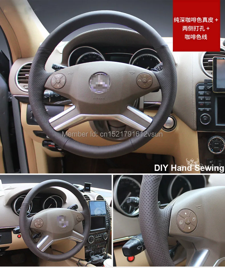 Для Benz GLA450 высокое качество ручная прошитая противоскользящая черная кожа Коричневая нить DIY чехол на руль