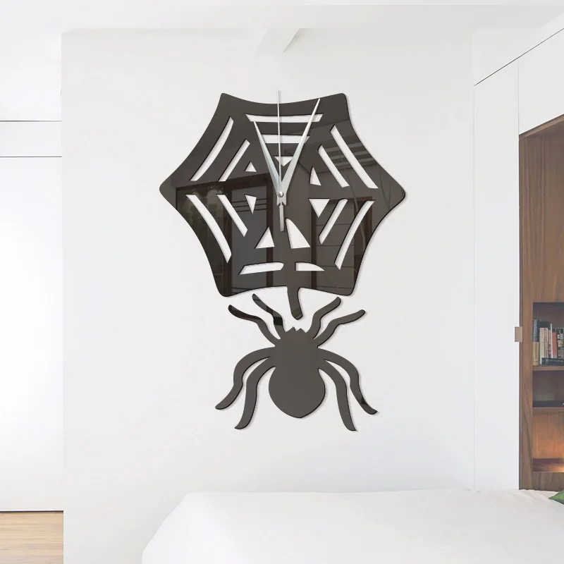 

Fashion Home Decoration Wall Stickers Clock Creative Diy Acrylic Spider Mirror Wall Clock 3D Personality Mute Clock