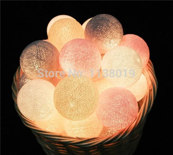 

20 Balls/pcs Vintage/sweet Pastel tone / pure white Cotton Ball String Fairy lights Party home Patio wedding Romantic decor
