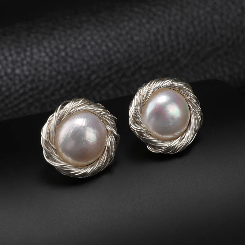 

Shuangsheng 2018 Natural Fresh Water Pearl Silver Wreath Small Earrings Handmade Luxury Wedding Party Simple and Exquisite Girl