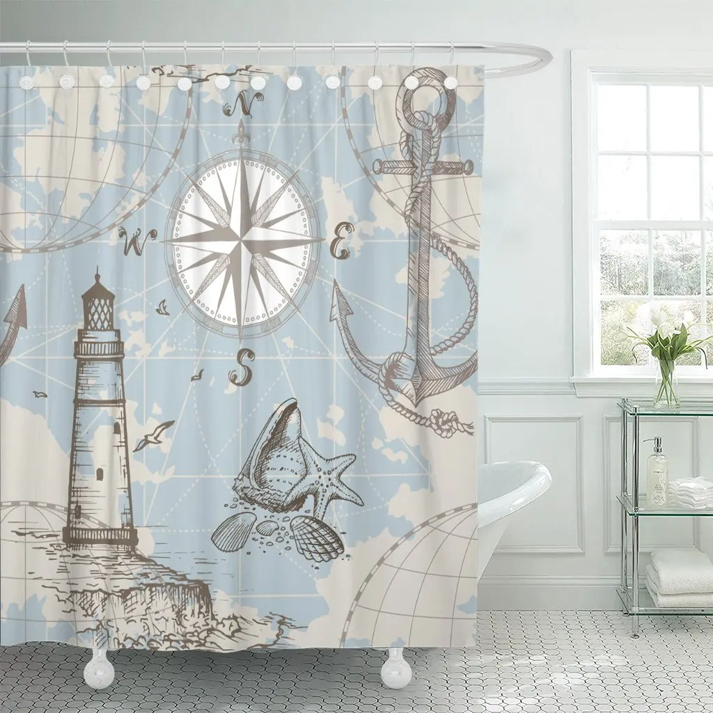 

Морская карта с компасом, якорем и ракушками, идеальные принты, старая Водонепроницаемая декоративная раковина для ванной комнаты без запаха