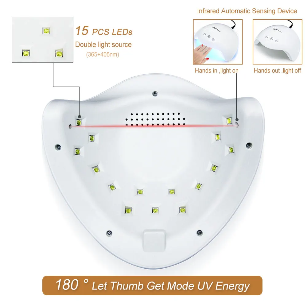 LKE 36 Вт УФ-лампа для ногтей 15 шт. Светодиодная лампа для ногтей с портативным цифровым дисплеем Сушилка для ногтей 3 режима синхронизации инструменты для дизайна ногтей