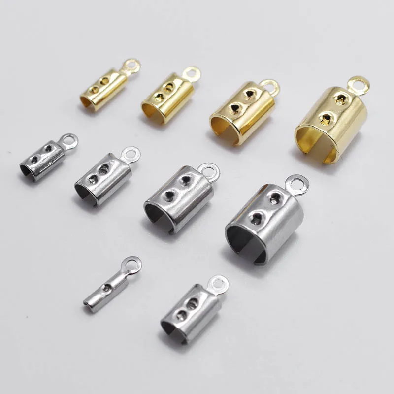 

50pcs Stainless Steel Cords Crimp End Fastener Clip Foldable Crimping fit Rope Bracelet Connector For Diy Jewelry Making Finding